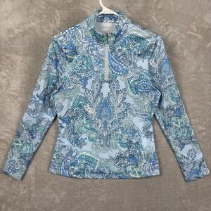 Ace Golfs Top Womens Size S Blue Paisley Long Sleeve Quarter Zip Golf UPF 50